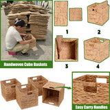 JGJCYO9 Storage Baskets Wicker Cube Baskets Foldable Handwoven Water Hyacinth Laundry Organizer,Cube Storage Baskets,Set of 4 pcs Baskets-11x11x11inch JGJCYO9