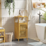 VIAGDO Bamboo Cabinet, Bathroom Storage Cabinet with Single Door and Shelf, Freestanding Bathroom Cabinet, Kitchen Cupboard, Sofa Side Table for Living Room/Hallway/Kitchen VIAGDO