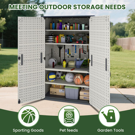 Greesum Outdoor Storage Shed Without Divider, 45 cu.ft Outdoor Waterproof Storage Cabinet for Garden Tools, Pool Storage, Garbage Cans, Beige Greesum