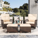 Jolydale 5 Pieces Patio Furniture Set Outdoor Wicker Rattan Swivel Gliders Rocker Patio Bistro Set with Rocking Chairs and Side Table for Deck, Backyard, and Porch, Beige Jolydale