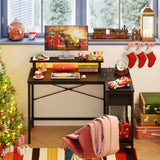 Fixwal L Shaped Gaming Desk with Power Outlets and LED Lights, 43 Inch Computer Desk with Charging Port, Small Corner Desk Table with Drawer and Shelf, Home Office Desk with Monitor Stand, Black Fixwal