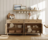 WAMAPT Buffet Cabinet with 4 Doors and 2 Drawers, Large Coffee Bar Table Wood Kitchen Storage Cabinets with Storage Cabinets, Modern Farmhouse Sideboard Credenza for Dining Room, Oak, 68 inch WAMPAT