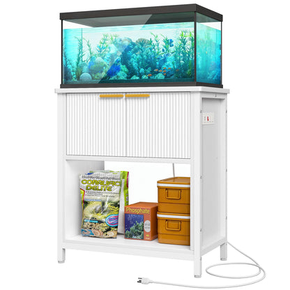 DWVO 20-29 Gallon Aquarium Stand with Power Outlets, Cabinet for Fish Tank Accessories Storage - Metal Frame Fish Tank Stand Suitable for Turtle Tank, Reptile Terrarium, 350LBS Capacity, White