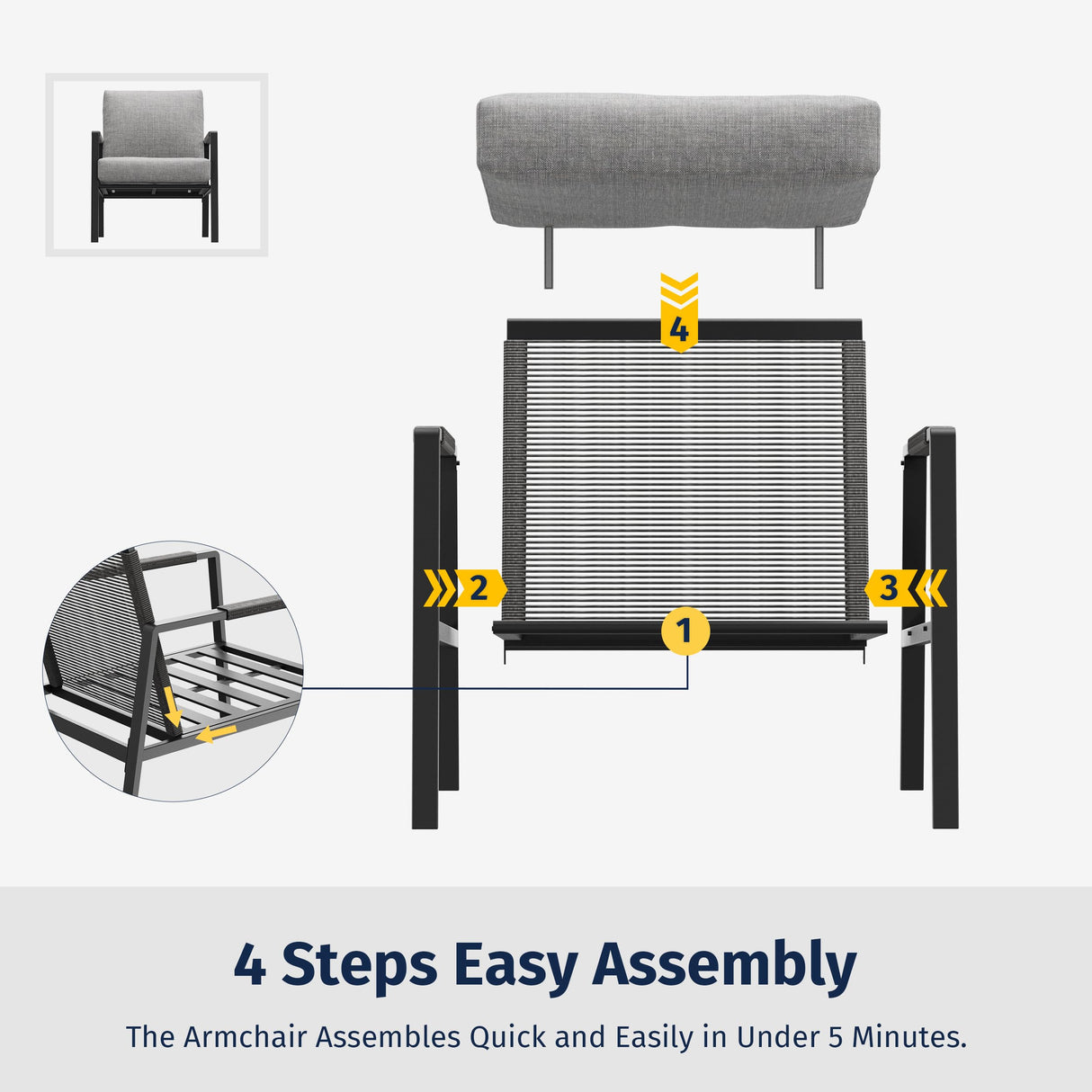 EAST OAK 4-Piece Patio Furniture Set with Thick Cushions, 2025 Coast Patio Conversation Set,4 Seats Waterproof Outdoor Patio Set with Rattan Armrests, Loveseat and Coffee Table for Backyard, Grey EAST OAK