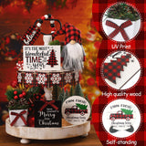 Soaoo 16 Pcs Christmas Tiered Tray Decor Christmas Gnome Plush Tray Decor Farmhouse Buffalo Plaid Wood Table Signs for Holiday Table Centerpieces Home Decorations Soaoo