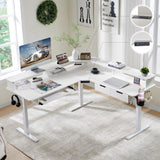 RedLemon 60 Inches L Shaped Electric Standing Desk, Height Adjustable Corner Gaming Desk with Drawers, Keyboard Tray, Power Outlets & LED Lights, Comnputer Desk with Monitor Shelf, Antique White RedLemon