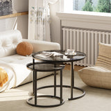 aboxoo Nesting Coffee Table Grey Glass Table Set of 2, Small Round Glass Nesting Tables for Living Room Bedroom, Accent Tea Table with Metal Frame Modern Industrial Simple aboxoo