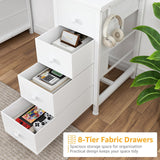 White Vanity Desk No Mirror - 47 Inch White Office Computer Desk with 8 Fabric Drawers on Both Sides for Girls, Makeup Work Writing Study Desks, Vanity Table No Mirror for Bedroom DLisiting