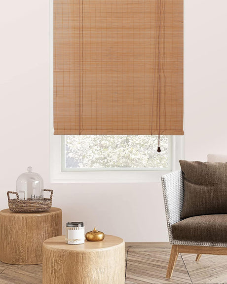 FoundGo Retro Bamboo Blinds 30" W x 64" H Bamboo Roman Shades Light Filtering Roll Up Blind Curtains for Windows Doorways Indoor Outdoor Brown FoundGo