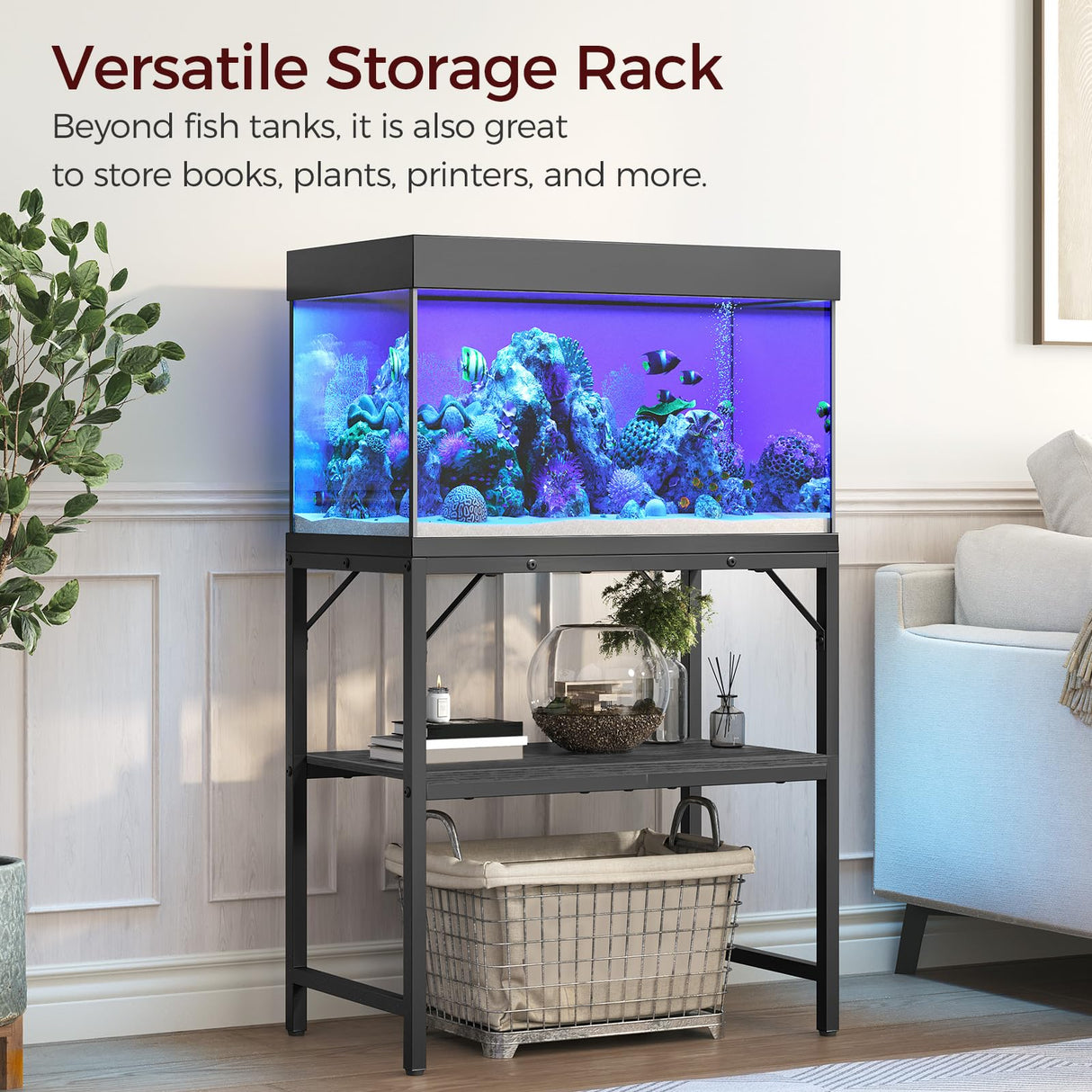 MAHANCRIS 20 Gallon Fish Tank Stand, Aquarium Stand with 2-Tier Storage Shelves, Heavy Duty Breeder Turtle Terrarium Stand Rack for Home Office, 24.0" L x 11.8" W x 24.4" H, Black FTBK2001 MAHANCRIS