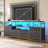 busyaeh 65 Inch Tv Stand with 12 Drawers for 55 65 70 in Tv Stands with Led Lights & Charging Station, 63" Dresser Tv Stand with Open Shelves & 6 Metal Hooks for Bedroom Living Black busyaeh