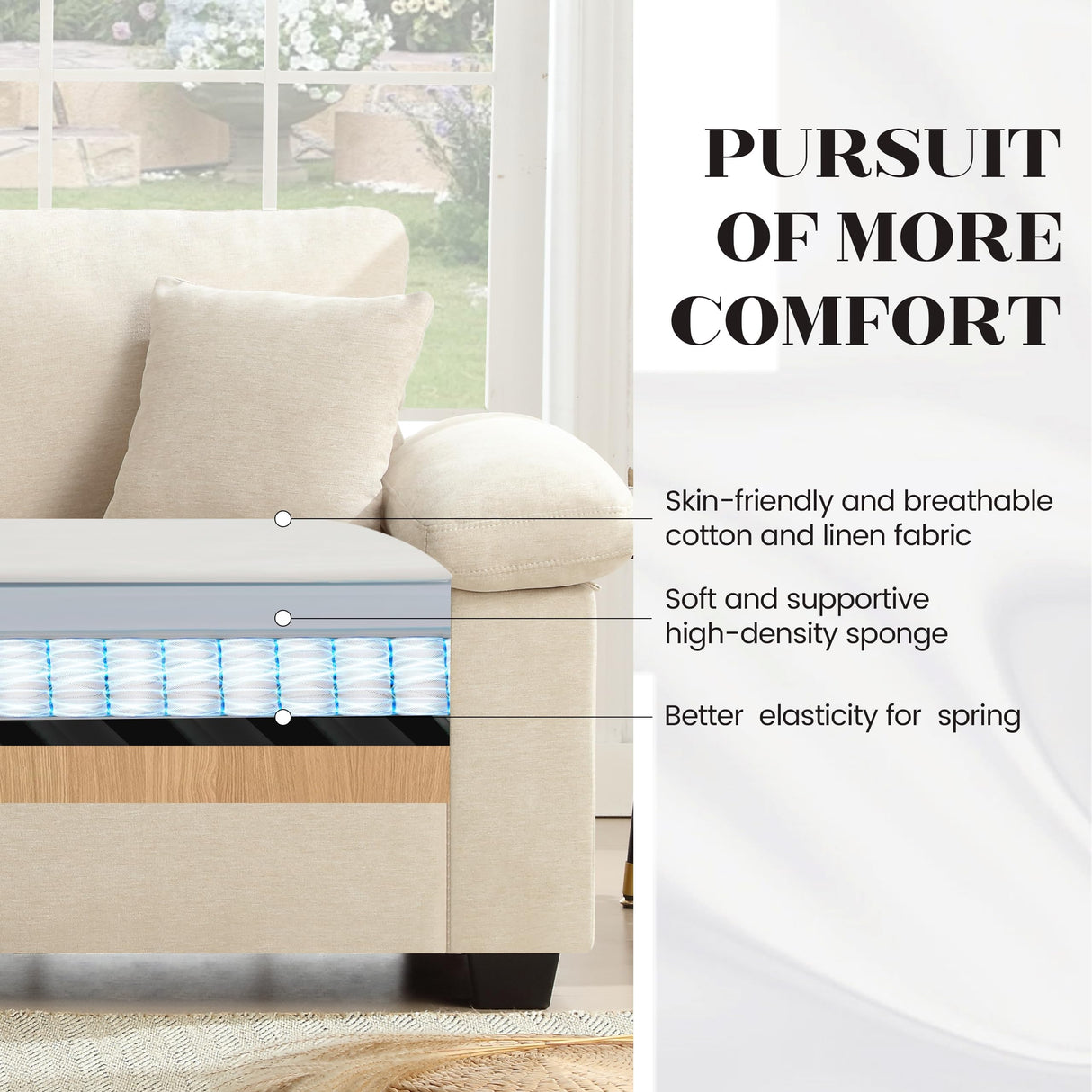 jonpony 71" W Loveseat Sofa, Modern Couch with Wide Armrests, Extra Deep Love Seats for Living Room, Overstuffed Lounge Sofa with Comfy Fabric, Removable Cover Spring Cushions, Beige jonpony