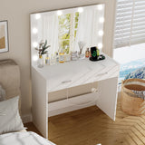 usikey Vanity Desk with Large Lighted Mirror, Makeup Vanity with 10 Lights, 2 Drawers & Power Strip, Vanity Desk Set, Dressing Vanity Tables for Women Girls, Bedroom, White usikey