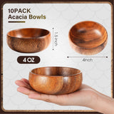 Skylety Acacia Wooden Bowls Small Calabash Bowls Round Wood Salad Hand Carved Calabash Dip Tray for Serving Popcorn Pasta Candy Cereal Coconut Nuts Sauce Appetizers Kitchen(10 Pcs,4 Inch) Skylety