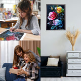 CEOVR Rose Diamond Art Kits for Adults, Flower 5D DIY Full Drill Diamond Painting Dots Gem Art, Adult Crafts Kits Arts and Crafts, Wall Decor for Home Office 12x16in CEOVR