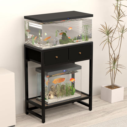 5-20 Gallon Fish Tank Stand with Comes with 2 Storage Boxes, 3 Tiers Heavy Duty Metal Aquarium Stand, Breeder Tank Turtle Reptile Terrariums Stand Rack,Wood