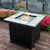 OutVue 30" Propane Fire Pit with Real Ceramic Tabletop, 50000 BTU Gas Firepit Table with Lid & Glass Rock, Outdoor Fire Pit for Dining or Party, Firepit for Outside, Patio, Garden, Yard OutVue