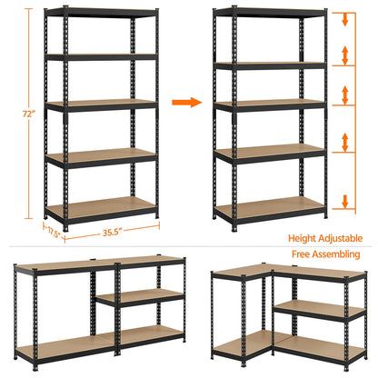 Topeakmart 5-Tier Utility Shelves, Metal Storage Shelves Garage Shelving Unit Adjustable Garage Storage Shelves Storage Racks Heavy Duty Shed Shelving- Black, 35.5 x 17.5 x 72 Inch