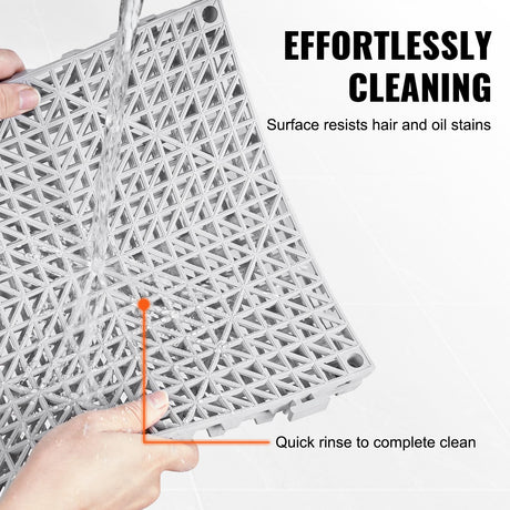 VEVOR Interlocking Tile 55PCS Blue, Drainage Tiles 12" x 12" Splicing, Soft PVC Interlocking Drainage Floor Tiles, Non-Slip Drainage Holes for Restroom, Bathroom, Kitchen, Pool, Wet Areas, Grey VEVOR