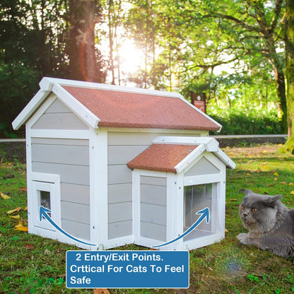 Luyitton Feral Cat House for Outdoor Cat Enclosure Winter Double Rooms Weatherproof with Openable Roof - WoodArtSupply