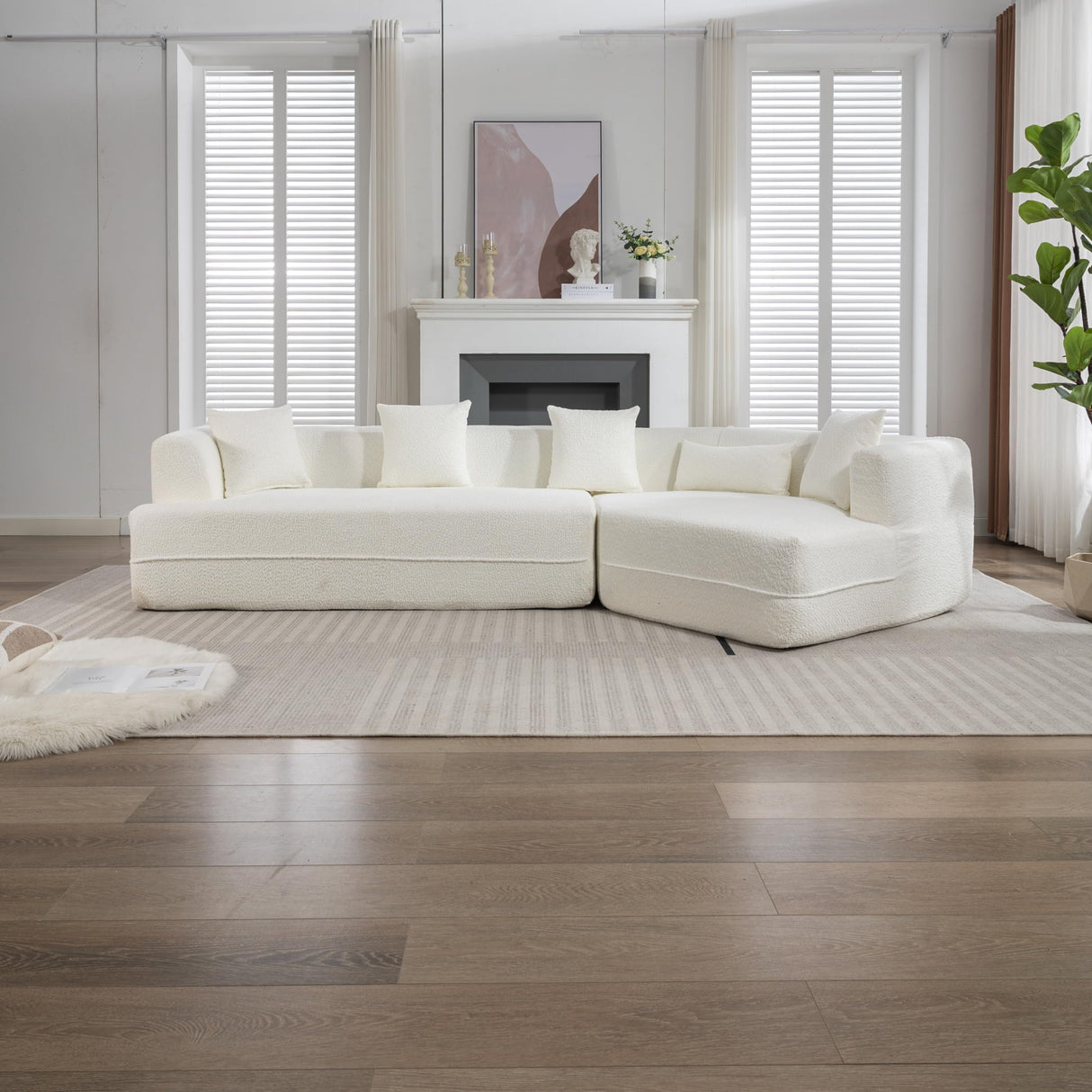 Merax 125" Large Sofa Couch, 2 Piece Free Combination, Modern Modular Upholstered Sectional Corner Sofa with Pillows and High-Density Foam for Living Room, Bedroom, Salon, Cream White Merax