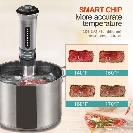 KitchenBoss Sous Vide Cooker Machine: Ultra-quiet 1100 Watt IPX7 Waterproof Water Thermal Immersion Circulator Accurate Temperature Control Digital Display Slow Cooking Sous-vide KitchenBoss