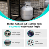 Muphyers 9-Piece Outdoor Patio Furniture Set with 55,000 BTU Fire Pit Table, PE Wicker Rattan Sectional Sofa Patio Conversation Set with Ottomans & Coffee Table, Grey Muphyers