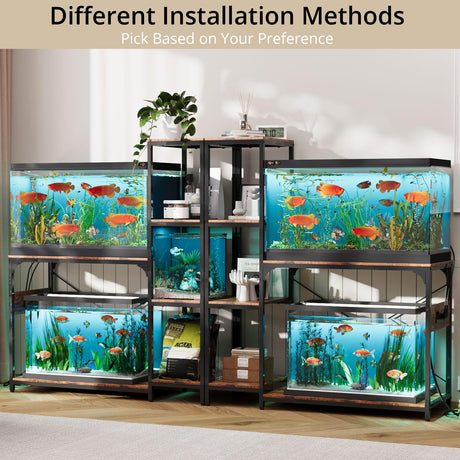 VOWNER 20-29 Gallon Fish Tank Stand with Power Outlet, Wood Aquarium Stand with Shelves for Fish Tank Accessories Storage, Heavy Duty Metal Frame, Turtle Reptile Terrarium Stand, Load 500lb, Brown VOWNER