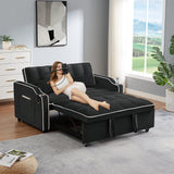 JEEOEHY 3 in 1 Convertible Sleeper Sofa Bed,Velvet Pull Out Couch Bed w USB&Type C Port,Comfy Futon Loveseat w Adjustable Backrest&Phone Stand&Cup Holder for Living Room Apartment Small Space(Black) JEEOHEY