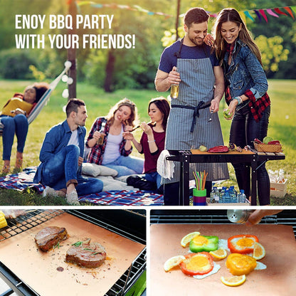 LOOCH Copper Grill Mat Set of 5 - Non-Stick BBQ Outdoor Grill & Baking Mats - Reusable and Easy to Clean - Works on Gas, Charcoal, Electric Grill and More - 15.75 x 13 Inch