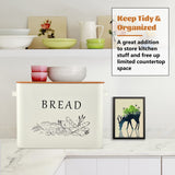 E-far Bread Box for Kitchen Countertop, Metal Bread Storage Container Bin with Bamboo Lid for Cutting Bread, Extra Large & Farmhouse Style, 13” x 7.2” x9.8”, Cream E-far