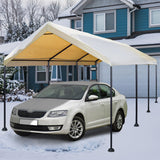 Caravan Canopy Mega Domain Carport with Waterproof Polyethylene Top, Durable Steel Frame, Compression Lock, and Easy Assembly, 10 by 20 Feet, Tan Caravan