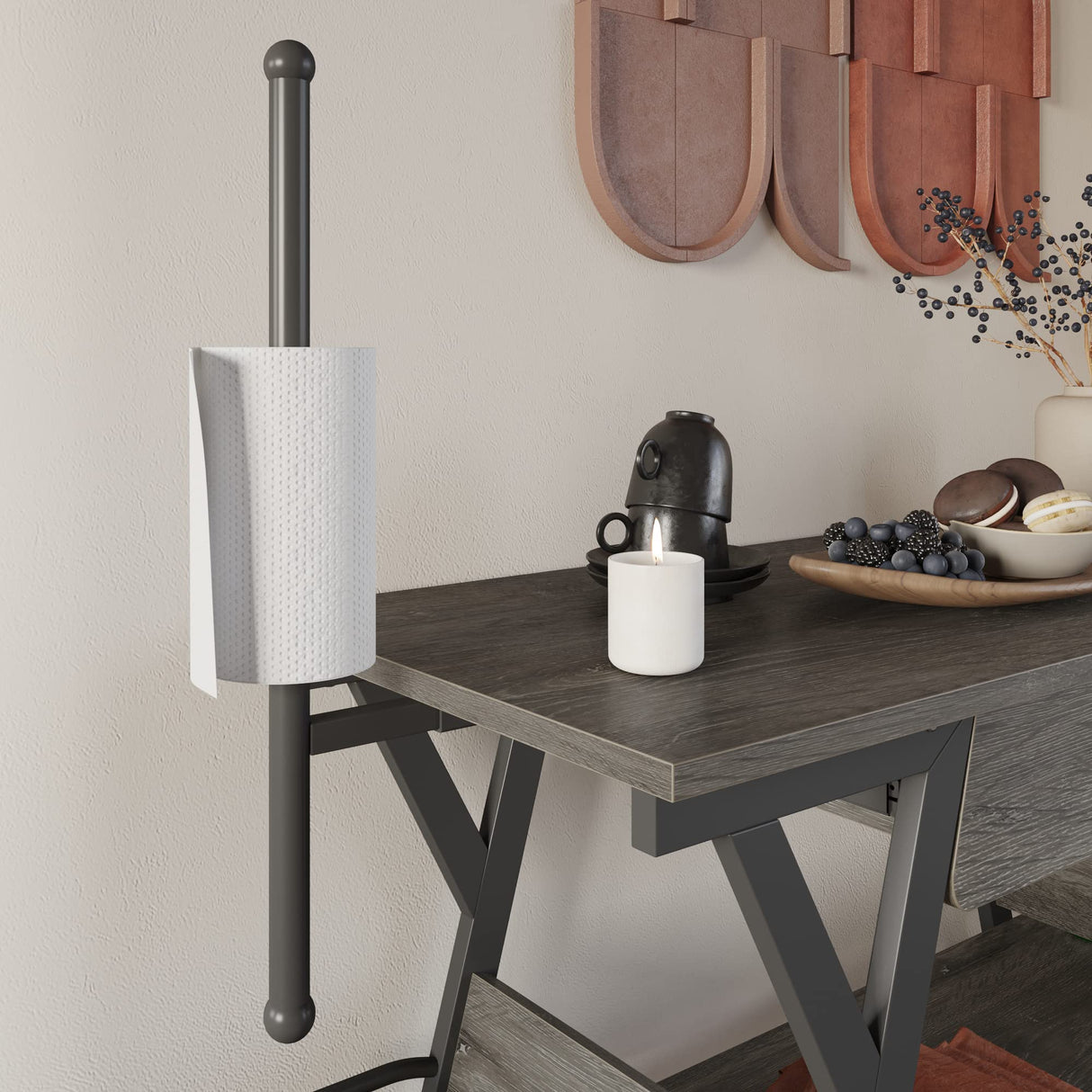 Bestier Grey Coffee Bar Station with Storage, Rolling Kitchen Cart and Towel Holder Bestier