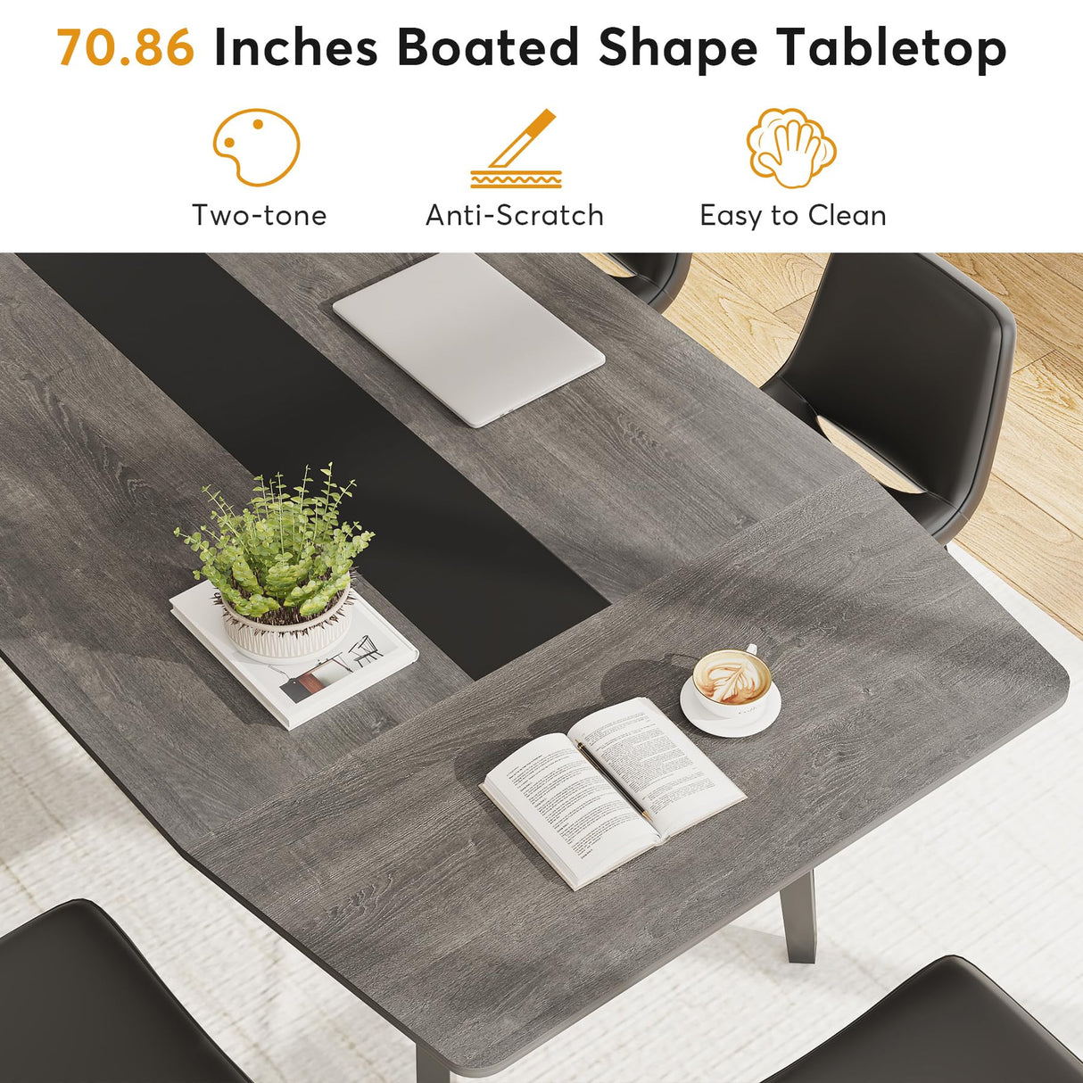 Tribesigns 6FT Conference Table, 70.86L x 35.43W x 29.52H Inches Boat Shaped Meeting Table, Industrial Grey Seminar Table for Office Meeting Conference Room (6ft, Grey) Tribesigns