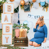 Barydat Wooden Baby Shower Crate Closet, Baby Shower Basket Handle Garland Newborn Baby Basket for New Parent(Dark Walnut) Barydat