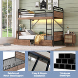 Twin XL Bunk Beds with LED Light and Charge Station for Kids and Teens , Industrial Heavy-Duty 2 IN 1 Convertible Gaming Bunk Bed with 2 Storage Drawers ,15.9" High Guard Rail,Space-Saving ,Black MoproBeti