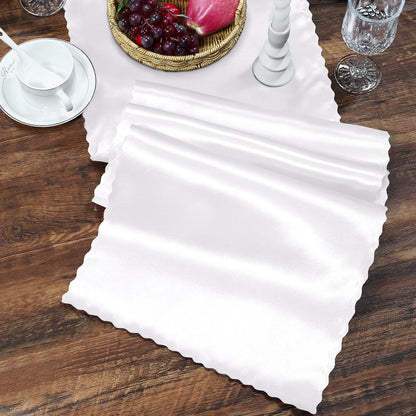 DLCFLF 6 Pack Ivory White Satin Table Runner 12 x 108 Inch Long, Smooth Bright Table Runners Silky Satin Cloth Table Runners for Wedding Dining Graduations Party Decorations