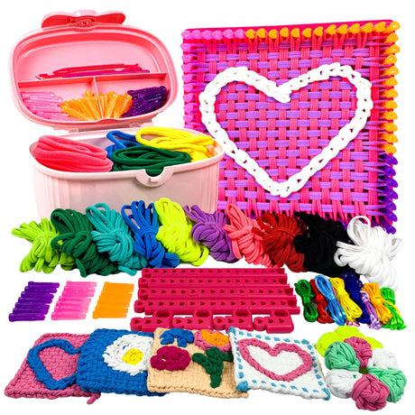 JIIFO Weaving Loom Kit, Potholder Loom Craft Kit with 500 Pcs/10 Colors Weaving Loom Loops and Storage Box, DIY Pot Holder Kits for Beginners JIIFO