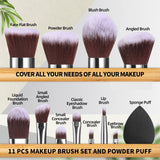 BS-MALL Makeup Brush Set 11Pcs Bamboo Synthetic Kabuki Brush Set Foundation Powder Blending Concealer Eye shadows Blush Cosmetics Brushes with Organizer Bag & Makeup Sponge BS-MALL