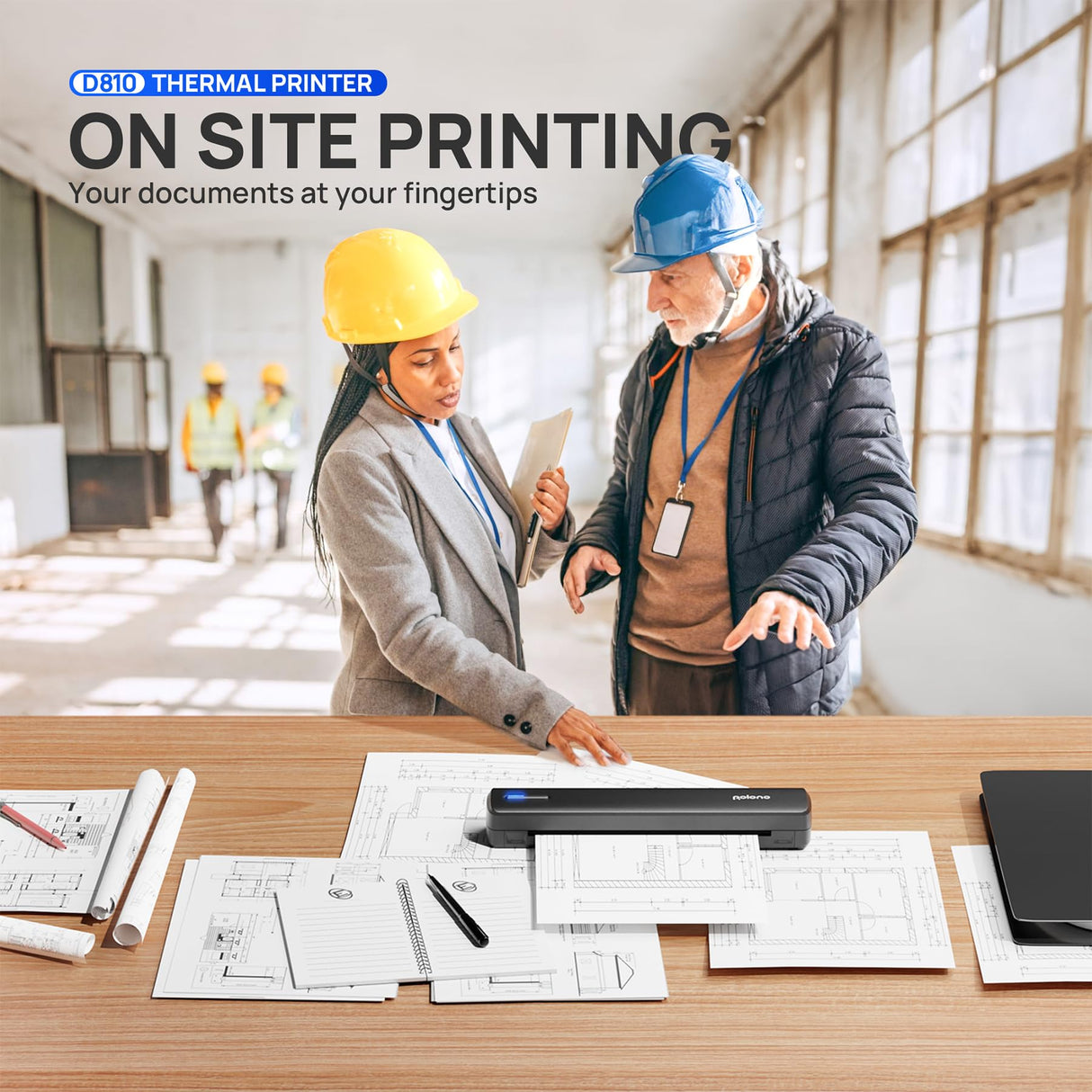 POLONO Portable Printer Wireless for Travel, D810 Bluetooth Thermal Printer Support for 8.5"x11" US Letter, Inkless Printer Compatible with iOS, Android, Laptop for Office, Car and Home, Black POLONO