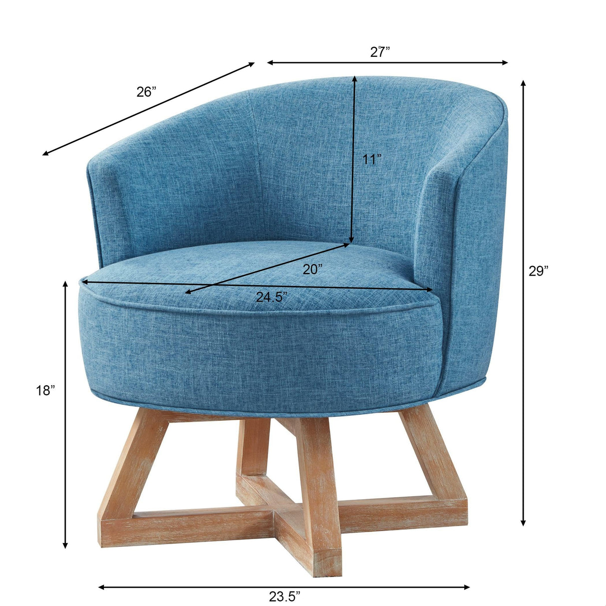 GDFStudio Swivel Barrel Chair Modern Accent Arm Chair Upholstered Linen Round Reading Armchair 360° Swivel Chair with Cross-Shaped Solid Wood Base for Bedroom Office Living Room, Lighe Blue GDFStudio
