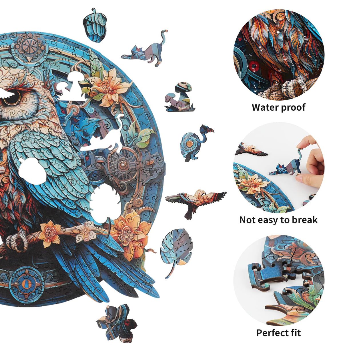 KAAYEE Wooden Jigsaw Puzzles-Wooden Puzzle Adult Unique Shape Advanced Wise Owl Wooden Jigsaw Puzzle for Adult,Family Puzzles 11.7 * 11.3 in 263 pcs KAAYEE