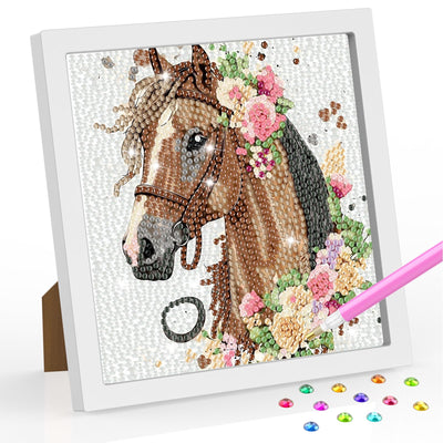 SENQAO Horse Diamond Art Kit for Adults with Frame Art and Crafts for Adults Ages 4-6-8-12 Easy to DIY Diamond Art for Adults and Adult Beginners Home Wall Decoration 7.1x7.1inch