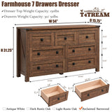 T4TREAM Farmhouse 7 Drawers Dresser for Bedroom, Wood Rustic Dresser Tv Stand, Storage Dressers Organizer for Bedroom, Living Room,Hallway, Reclaimed Barnwood T4TREAM
