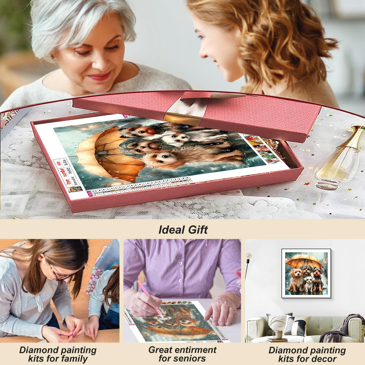 FHBUBPUP Diamond Painting Kits for Adults, Dog Diamond Art Kits for Beginners, 5D DIY Full Drill Round Gem Art, Paint with Diamond Beads Craft Home Wall Decor 12x12 inch FHBUBPUP