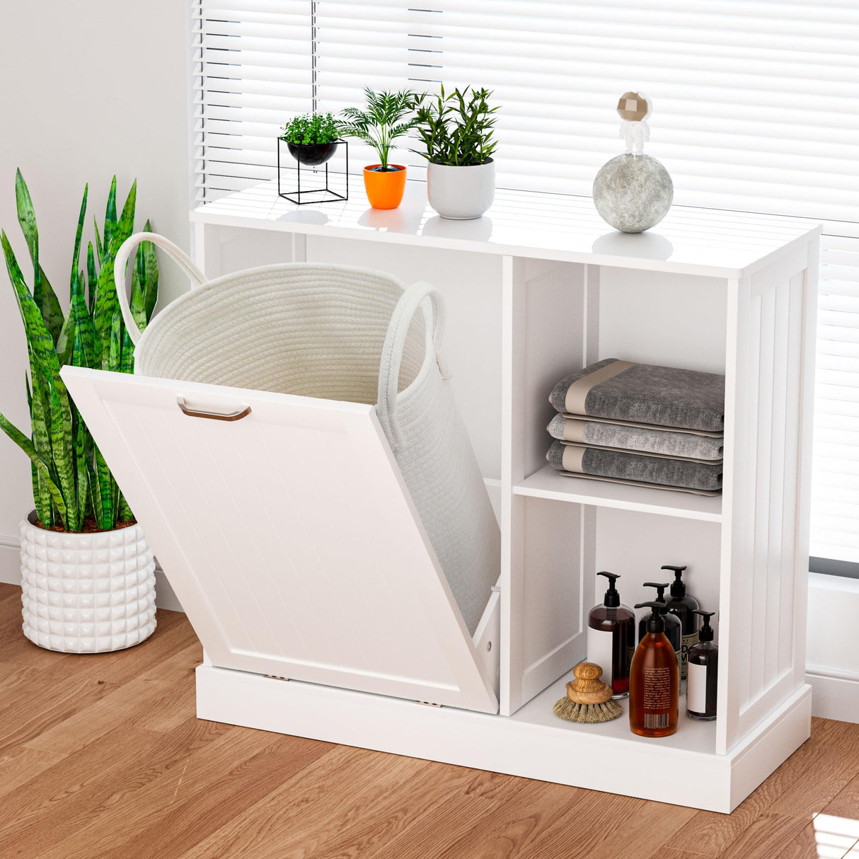 GAZHOME White Tilt-Out Laundry Hamper Cabinet with Adjustable Shelves and Baskets GAZHOME