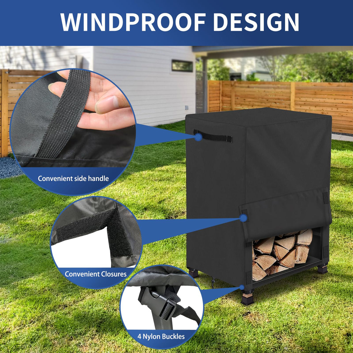 AKEfit 17IN Firewood Log Rack Cover, Waterproof Covers for firewood, Heavy Duty 600D Oxford Outdoor Firewood Storage Cover, Outdoor Log Holder Cover (Log Rack not Included) AKEfit