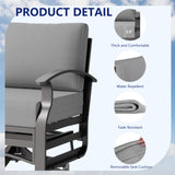 RTDTD 3 Piece Aluminum Swivel Rocking Chair Set, Outdoor Patio Swivel Gliders Chair with Glass Top Coffee Table, Conversation Furniture Set Suitable for Patio, Lawn, Outdoor, Back Garden(Gray) RTDTD