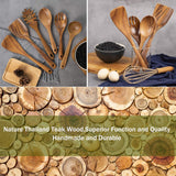 10 Pack Wooden Spoons for Cooking, Teak Wood Kitchen Utensils Set for Non Stick Use, Spatula Set for Stirring, Baking, Non Stick Wooden Utensils for Kitchen ADT