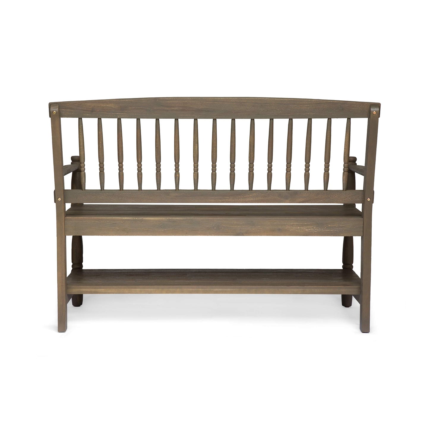 Christopher Knight Home Eddie Indoor Farmhouse Acacia Wood Bench with Shelf, Gray Finish - WoodArtSupply